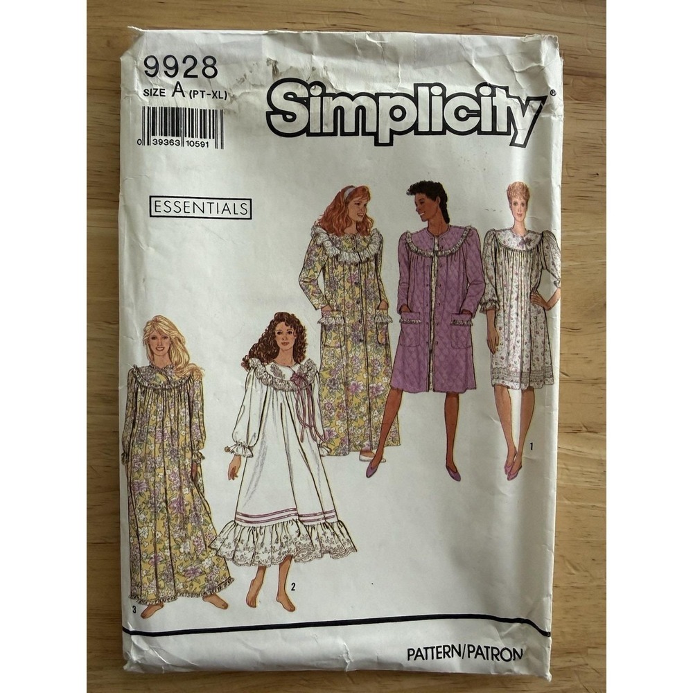 Simplicity Essentials Pattern 9928 Nightgown Robe Grandmacore Cottagecore 6-24